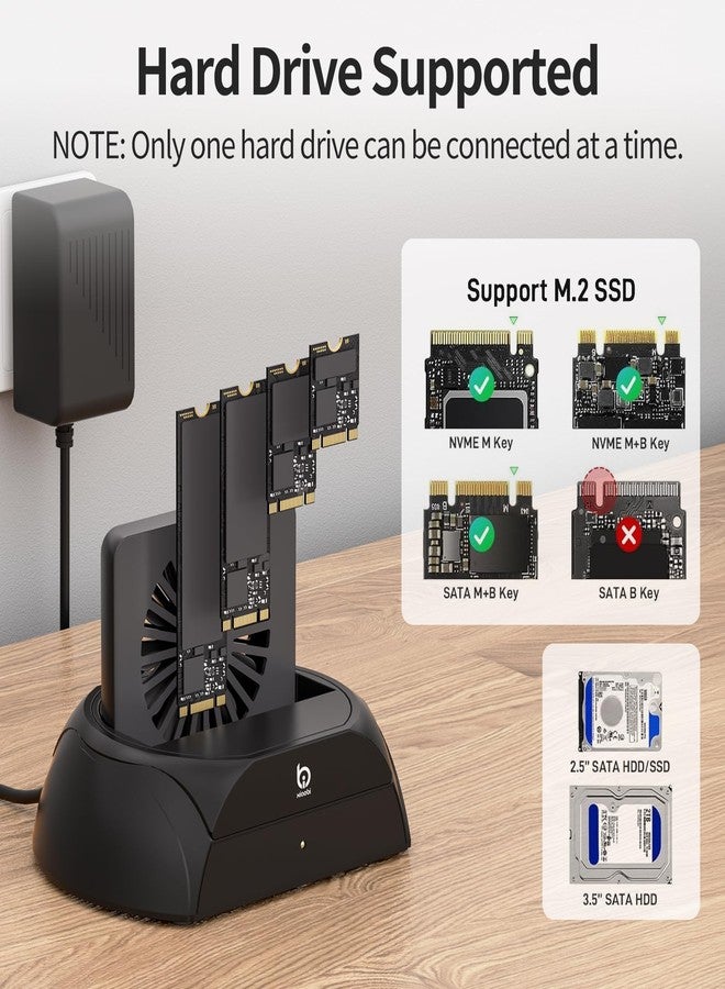 xiaobi Hard Drive Docking Station, Pcie NVMe Adapter with Cooling Fan Superior Cooling Efficiency, External Hard Drive Reader Compatible with M.2 NVMe/SATA SSD & 2.5" and 3.5" SATA HDD SSD - Image 3