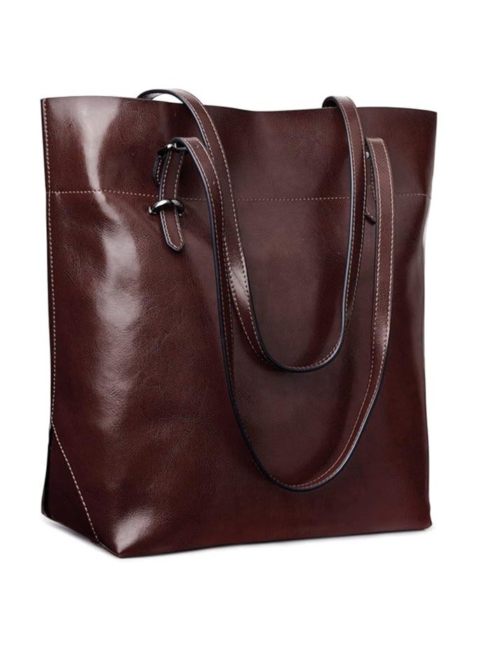 NIBEMINENT Women Vintage Genuine Leather Tote Shoulder Bag Handbag Purse Big Large Capacity  - Image 1