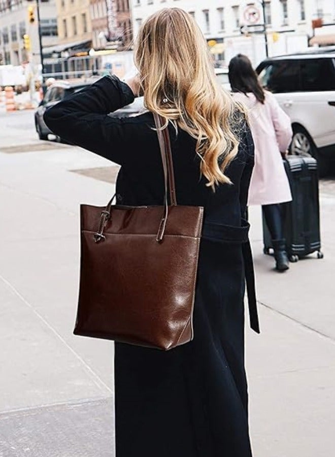 NIBEMINENT Women Vintage Genuine Leather Tote Shoulder Bag Handbag Purse Big Large Capacity  - Image 3