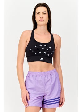 Adidas Women Allover Print Padded Sports Bra, Black  - Image 1