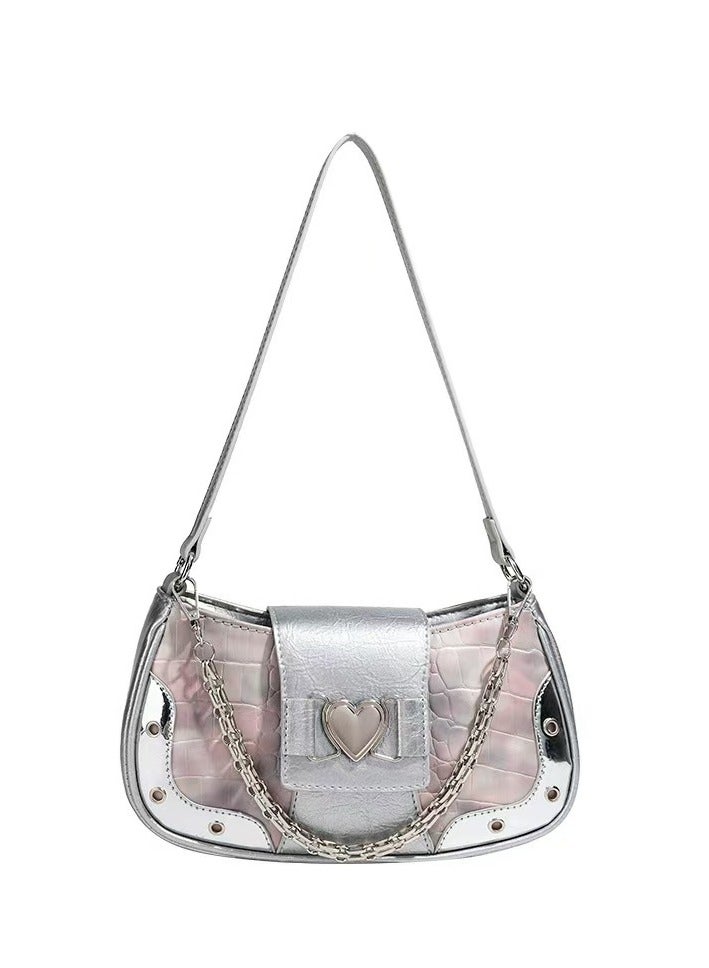 حقيبة كتف صغيرة مع سلسلة ديكور حقيبة يد صغيرة حقيبة يد خفيفة الوزن للنساء الفتيات - Image 1