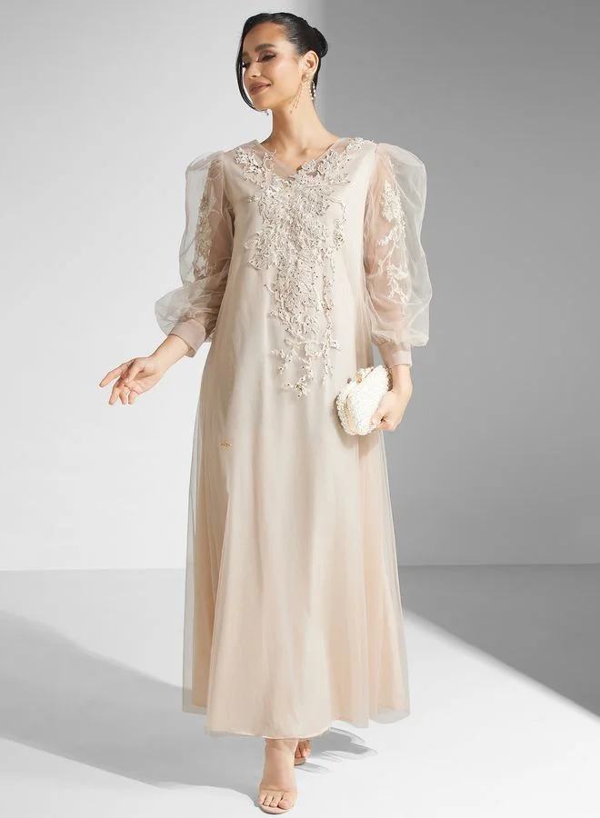 Fashion Trends by Suzy Matar Embellished V-Neck Dress