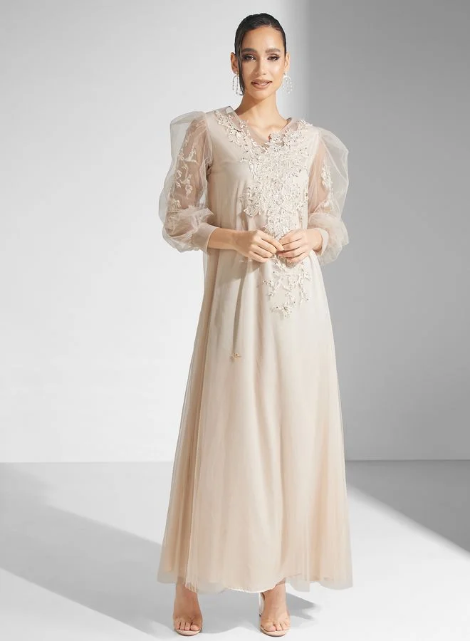 Fashion Trends by Suzy Matar Embellished V-Neck Dress