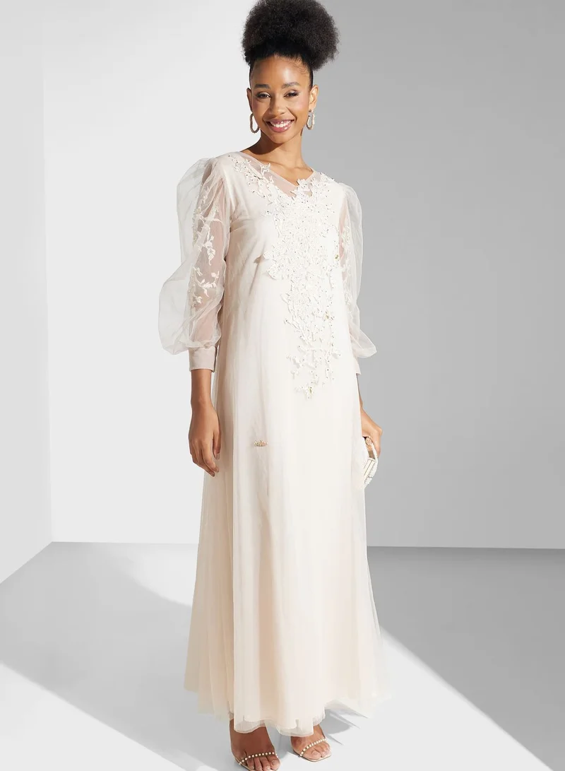Fashion Trends by Suzy Matar Embellished V-Neck Dress