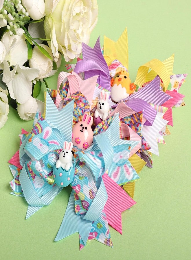 phnydreg 4Pcs Easter Hair Bows Clips 4.72 Inch Rabbits Eggs Pattern Hair Clips Easter Hair Accessories for Girls Toddlers Kids Easter Party Supplies - Image 4