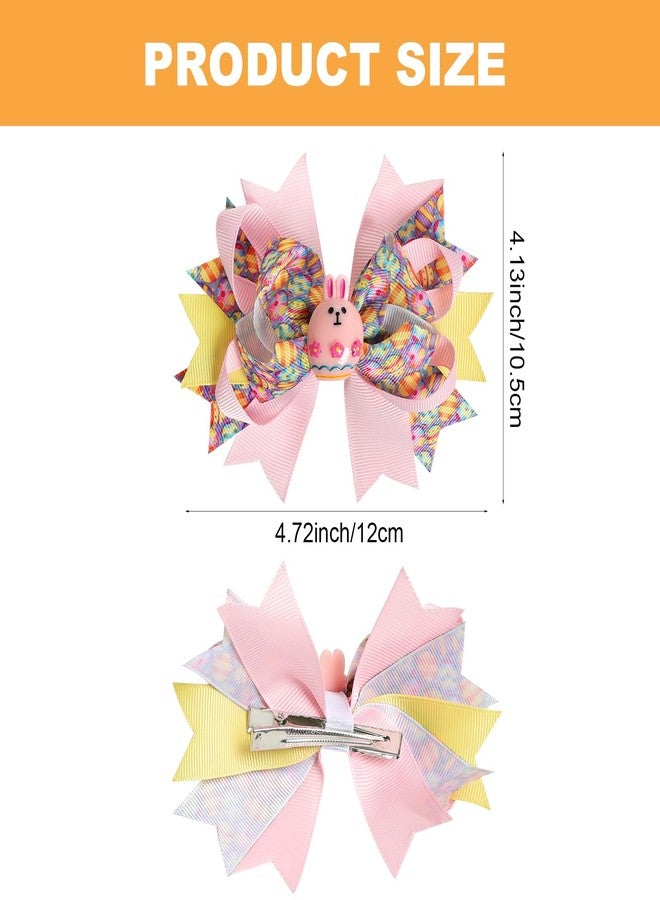 phnydreg 4Pcs Easter Hair Bows Clips 4.72 Inch Rabbits Eggs Pattern Hair Clips Easter Hair Accessories for Girls Toddlers Kids Easter Party Supplies - Image 2