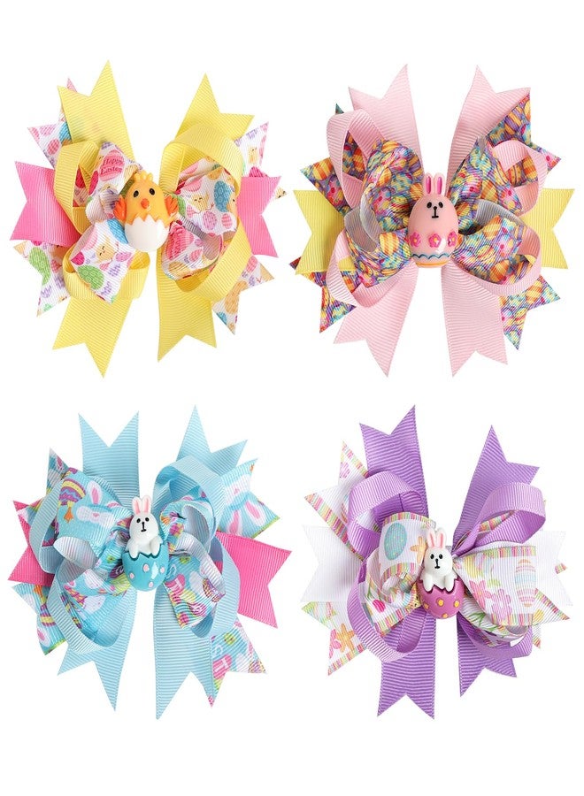 phnydreg 4Pcs Easter Hair Bows Clips 4.72 Inch Rabbits Eggs Pattern Hair Clips Easter Hair Accessories for Girls Toddlers Kids Easter Party Supplies - Image 1