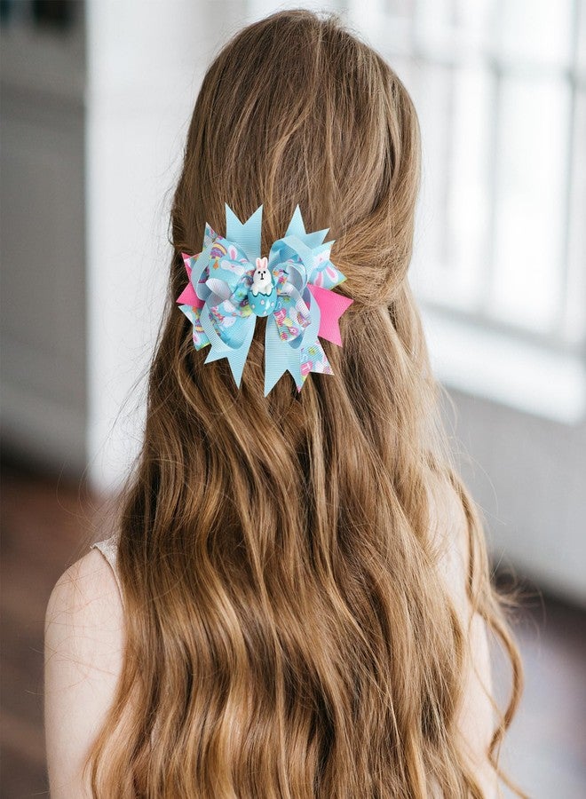 phnydreg 4Pcs Easter Hair Bows Clips 4.72 Inch Rabbits Eggs Pattern Hair Clips Easter Hair Accessories for Girls Toddlers Kids Easter Party Supplies - Image 5