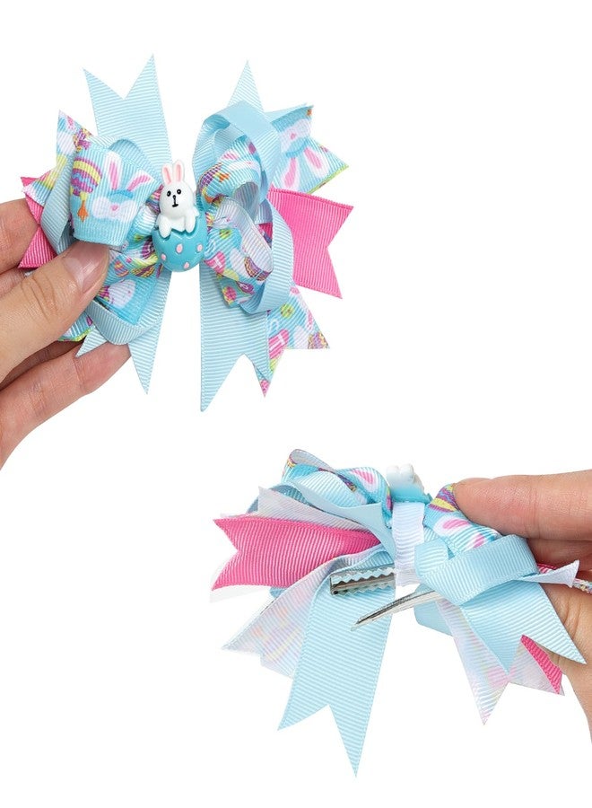 phnydreg 4Pcs Easter Hair Bows Clips 4.72 Inch Rabbits Eggs Pattern Hair Clips Easter Hair Accessories for Girls Toddlers Kids Easter Party Supplies - Image 3