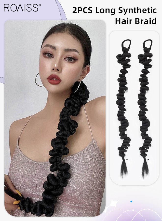 roaiss 2PCS Braided Ponytail for Women, Long Braided Wig Hair Extension with Hair Band Elastic Rubber Wrap Around, Natural Soft Braided Wig for Girls Women Party Daily Wear, Black, 60CM - Image 1