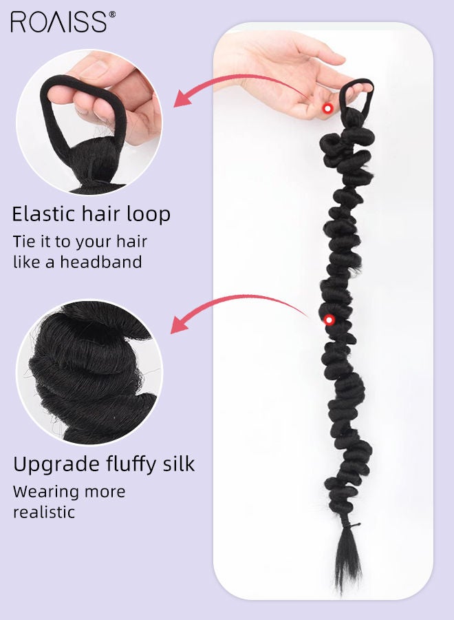roaiss 2PCS Braided Ponytail for Women, Long Braided Wig Hair Extension with Hair Band Elastic Rubber Wrap Around, Natural Soft Braided Wig for Girls Women Party Daily Wear, Black, 60CM - Image 4
