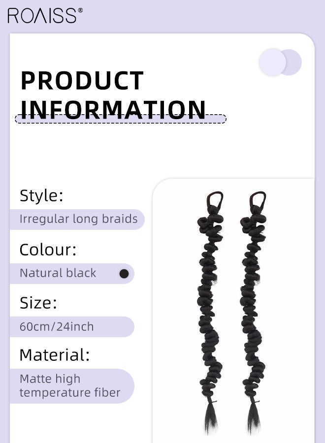 roaiss 2PCS Braided Ponytail for Women, Long Braided Wig Hair Extension with Hair Band Elastic Rubber Wrap Around, Natural Soft Braided Wig for Girls Women Party Daily Wear, Black, 60CM - Image 3