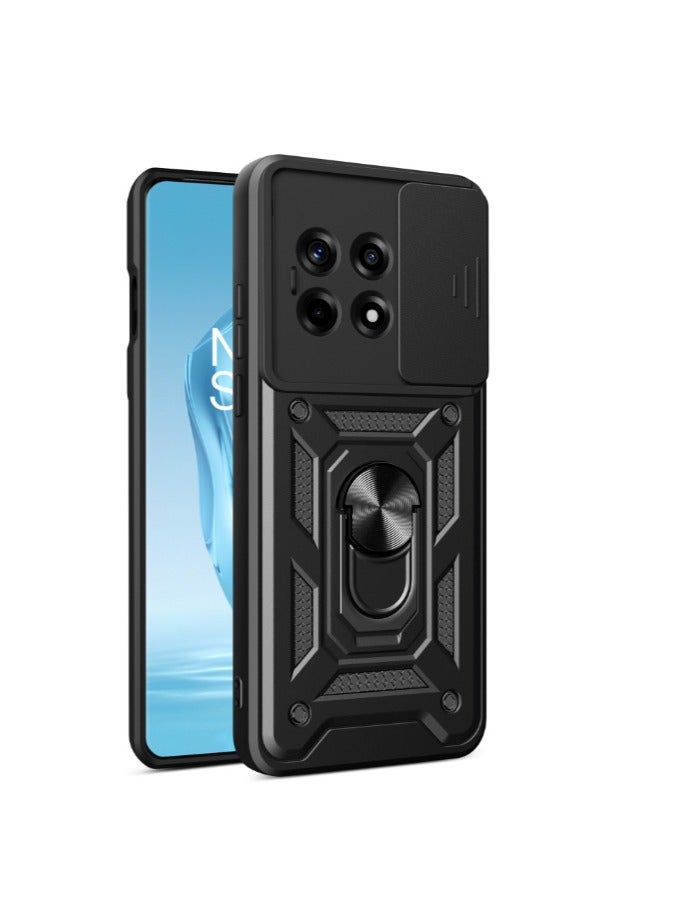 for OnePlus 13R 5G Case, Slide Camera Lens Cover, Magnetic Ring Holder Kickstand Protective Phone Case for OnePlus 13R 5G, Black - Image 1