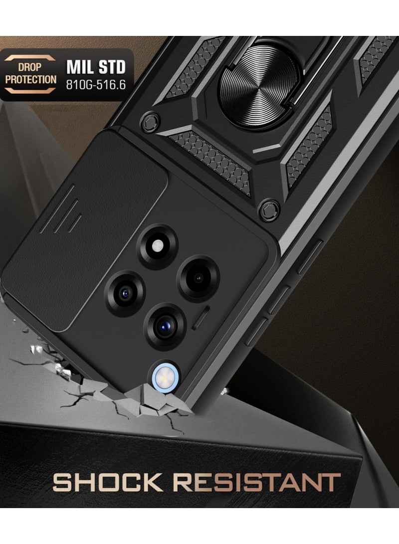 for OnePlus 13R 5G Case, Slide Camera Lens Cover, Magnetic Ring Holder Kickstand Protective Phone Case for OnePlus 13R 5G, Black - Image 2