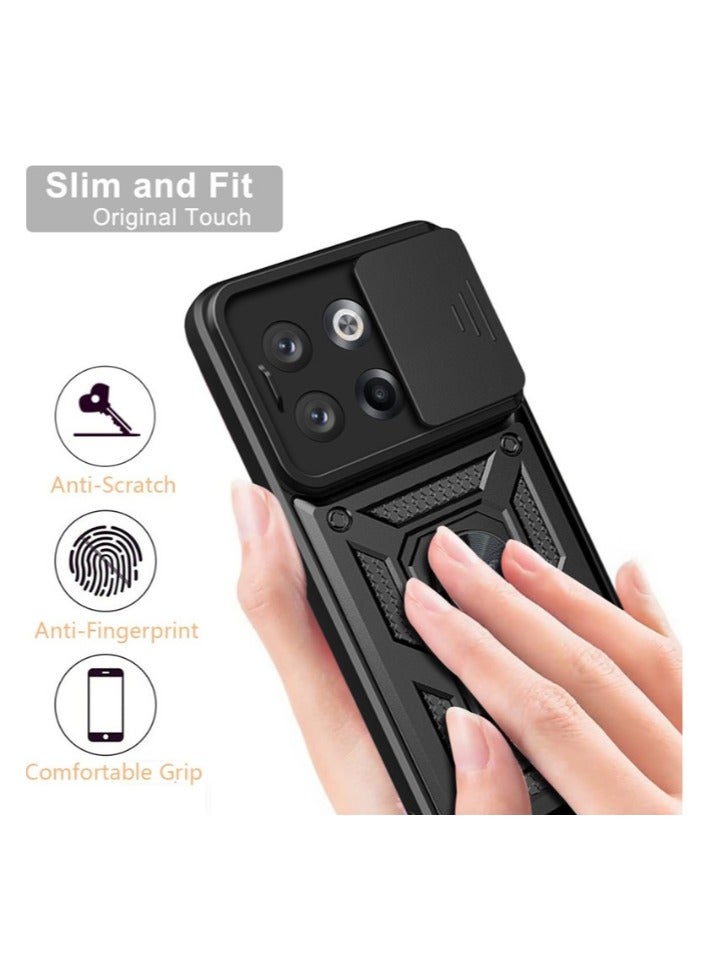 for OnePlus 13R 5G Case, Slide Camera Lens Cover, Magnetic Ring Holder Kickstand Protective Phone Case for OnePlus 13R 5G, Black - Image 3