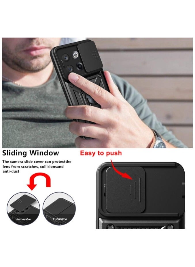 for OnePlus 13R 5G Case, Slide Camera Lens Cover, Magnetic Ring Holder Kickstand Protective Phone Case for OnePlus 13R 5G, Black - Image 4