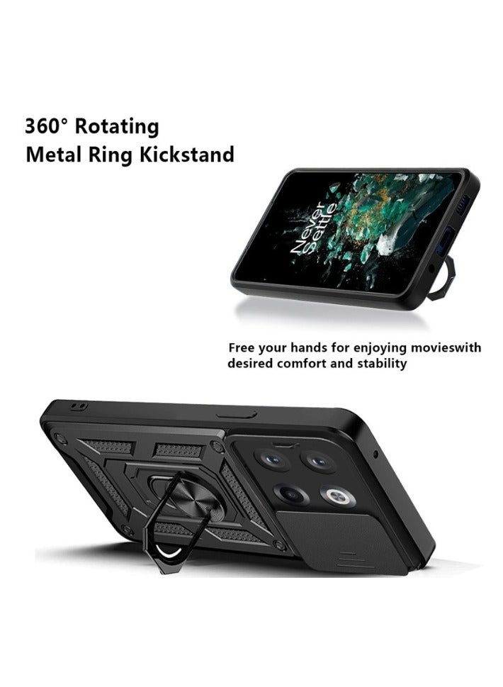 for OnePlus 13R 5G Case, Slide Camera Lens Cover, Magnetic Ring Holder Kickstand Protective Phone Case for OnePlus 13R 5G, Black - Image 5