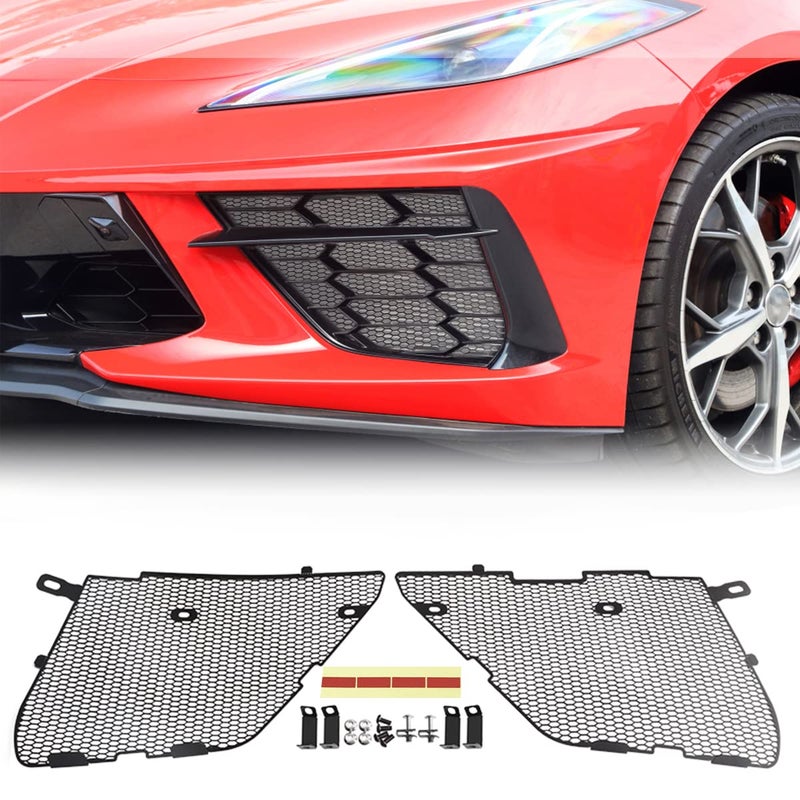 URLWALL Upgraded Front Radiator Guards Grille for Corvette C8 Stingray ConvertibleHTC 20202024 OEM Style Grille Vents Insert Mesh Set Bumper Front Outer Grill Replacement with Instruction Manual