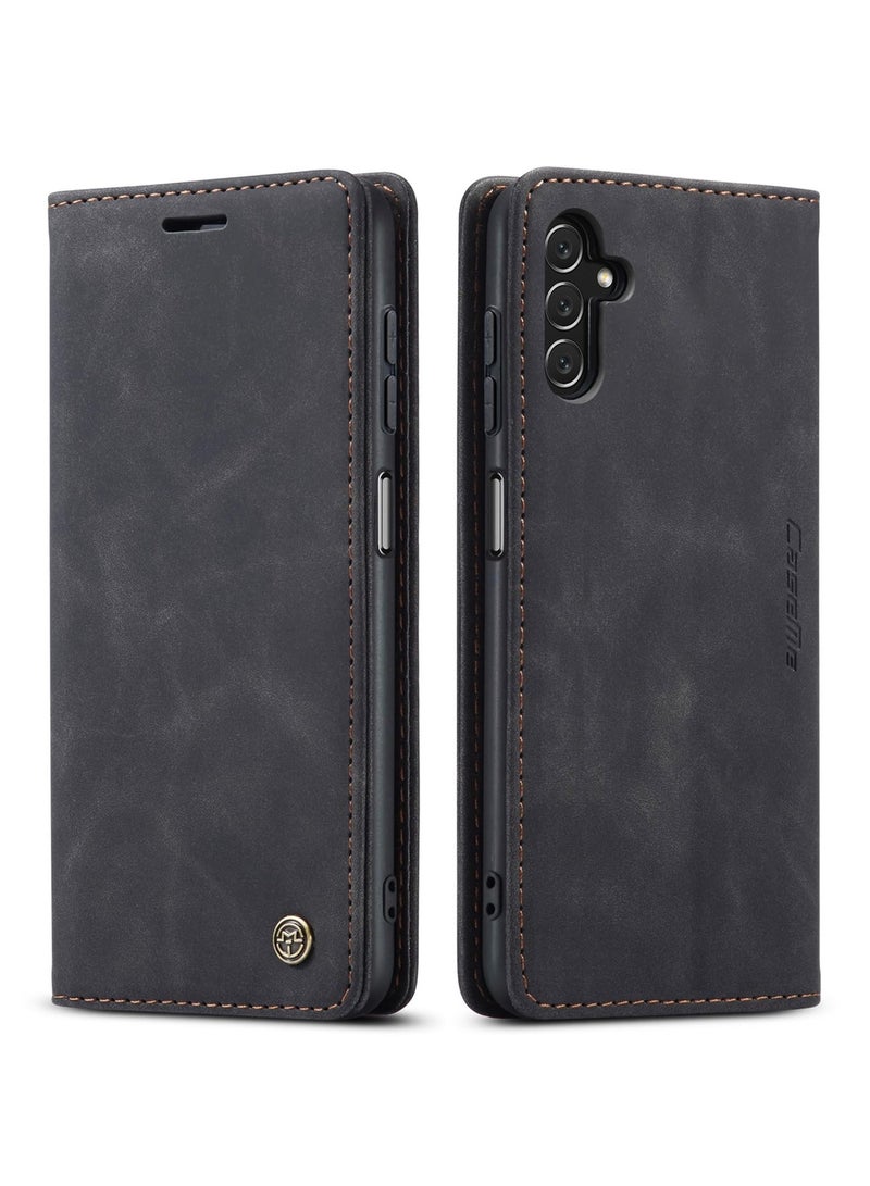 CaseMe Phone Case Luxury PU Leather Design 013 Flip Cover Card Slot Holder Cover For Samsung Galaxy A24 (Black) - Image 2