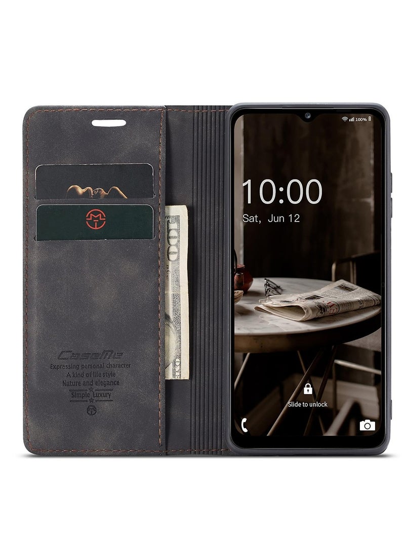 CaseMe Phone Case Luxury PU Leather Design 013 Flip Cover Card Slot Holder Cover For Samsung Galaxy A24 (Black) - Image 4