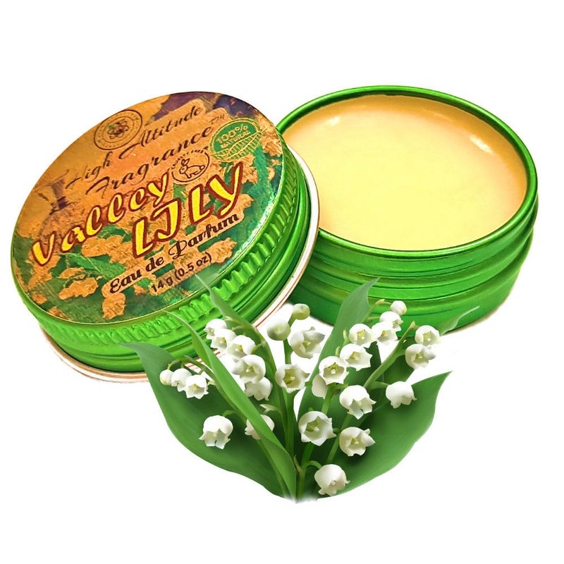 High Altitude Organics VALLEY LILY Perfume - Eau de Parfum - Solid Balm - Natural Essential Oils Aromatherapy Fragrance (Muguet, Fresh Lily, Mimosa, Cassie, Hyacinth, Green Tea) Travel Size, Party Guest Favors Gifts - 0.5oz - Image 1