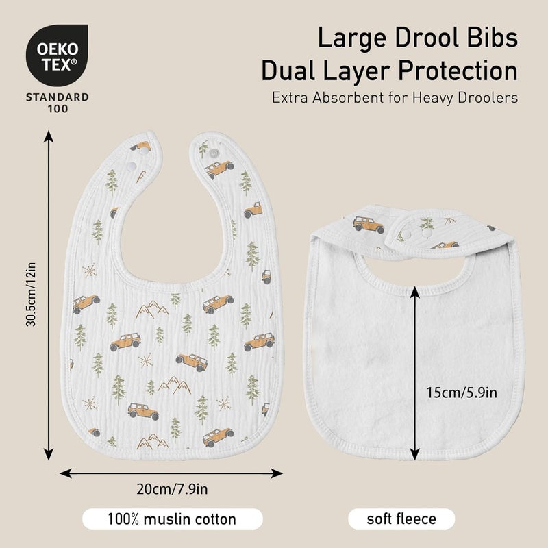 Muslin Drool Bibs for Boys Girls 6 Pack - Adjustable Baby Bibs for Drooling and Teething (Cross-country Adventure) - Image 4