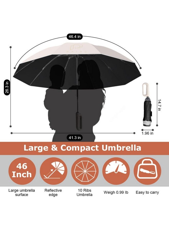 PALAY ® Large Umbrella For Men Women With Reflective Strap, 50'' Automatic Open/Close Windproof Travel Folding Umbrella, Reinforced 10 Dual Ribs, 99 Uv Protection Umbrella With Carabiner Handle Design - Image 3