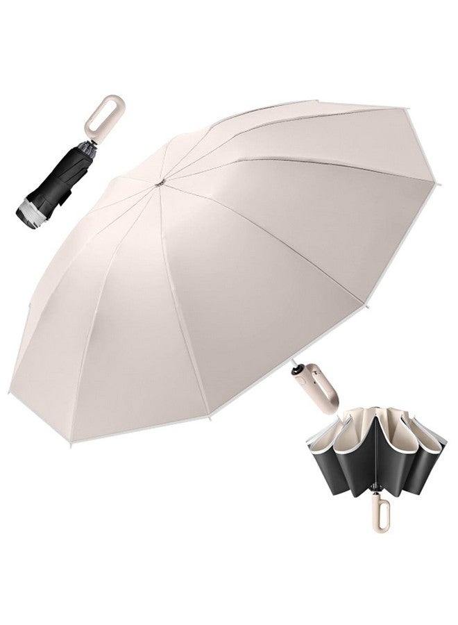 PALAY ® Large Umbrella For Men Women With Reflective Strap, 50'' Automatic Open/Close Windproof Travel Folding Umbrella, Reinforced 10 Dual Ribs, 99 Uv Protection Umbrella With Carabiner Handle Design - Image 1
