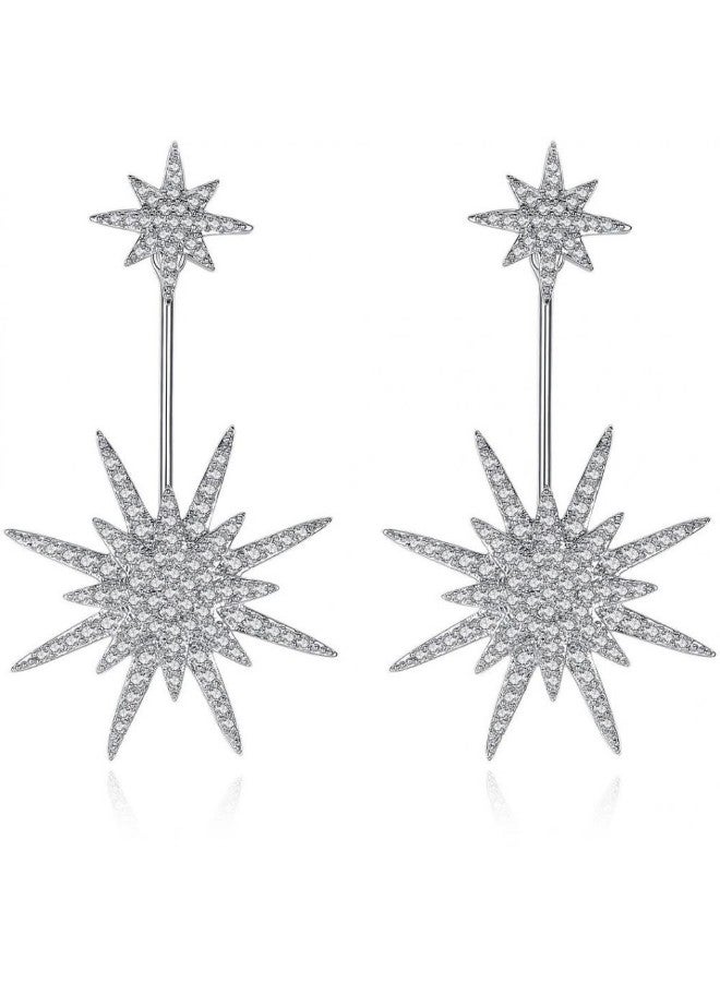 Halamodo Rhodium Plated Cubic Zirconia Dangle Earrings - Image 1