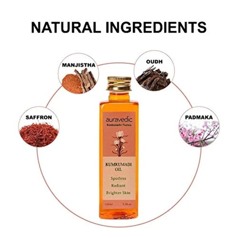 Auravedic Kumkumadi Oil with Pure Saffron | Radiance Enhancing Face Oil for Dull, Dry & Uneven Skin | Lightweight Hydrating Formula for a Smooth, Glowing Complexion | 3.38 Fl Oz (100ml) - Image 5