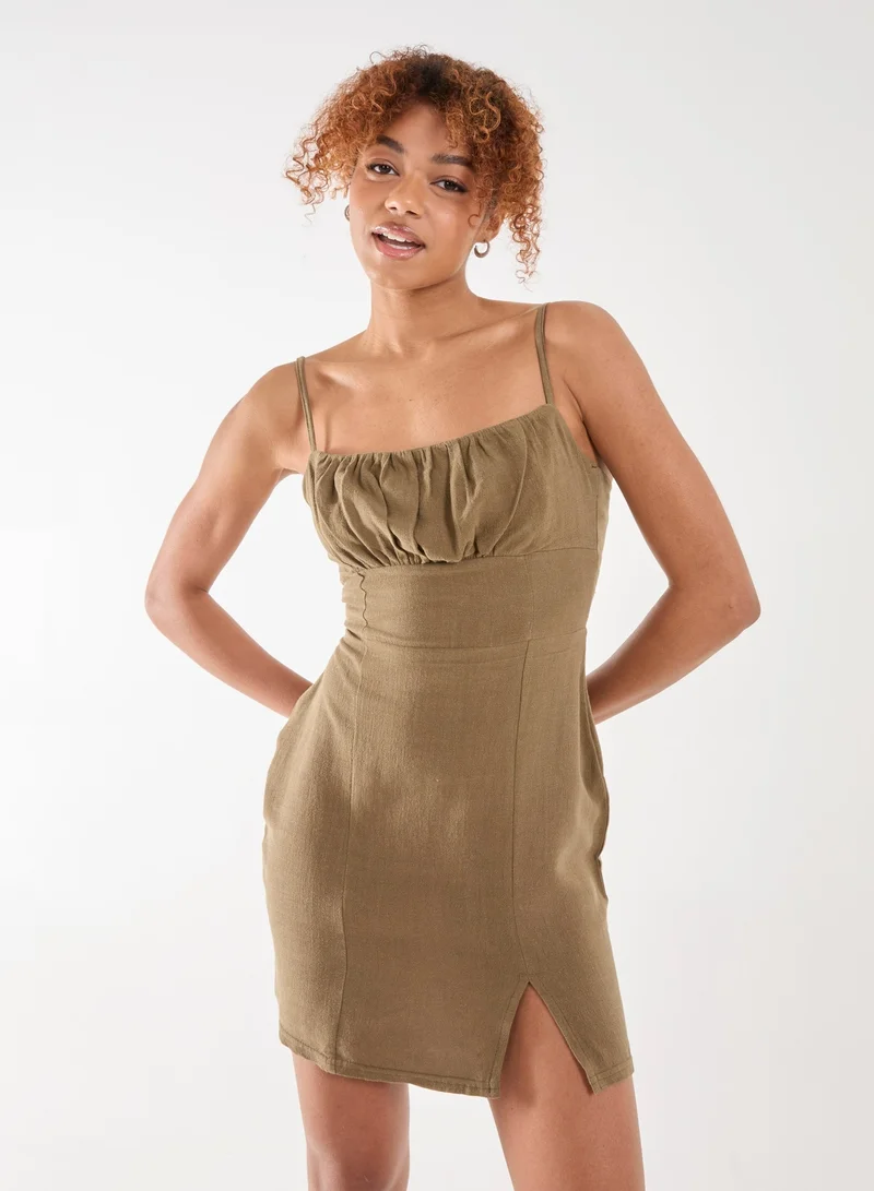 Pink Vanilla  Linen Ruched Strappy Mini Dress for Women | Best Price UAE