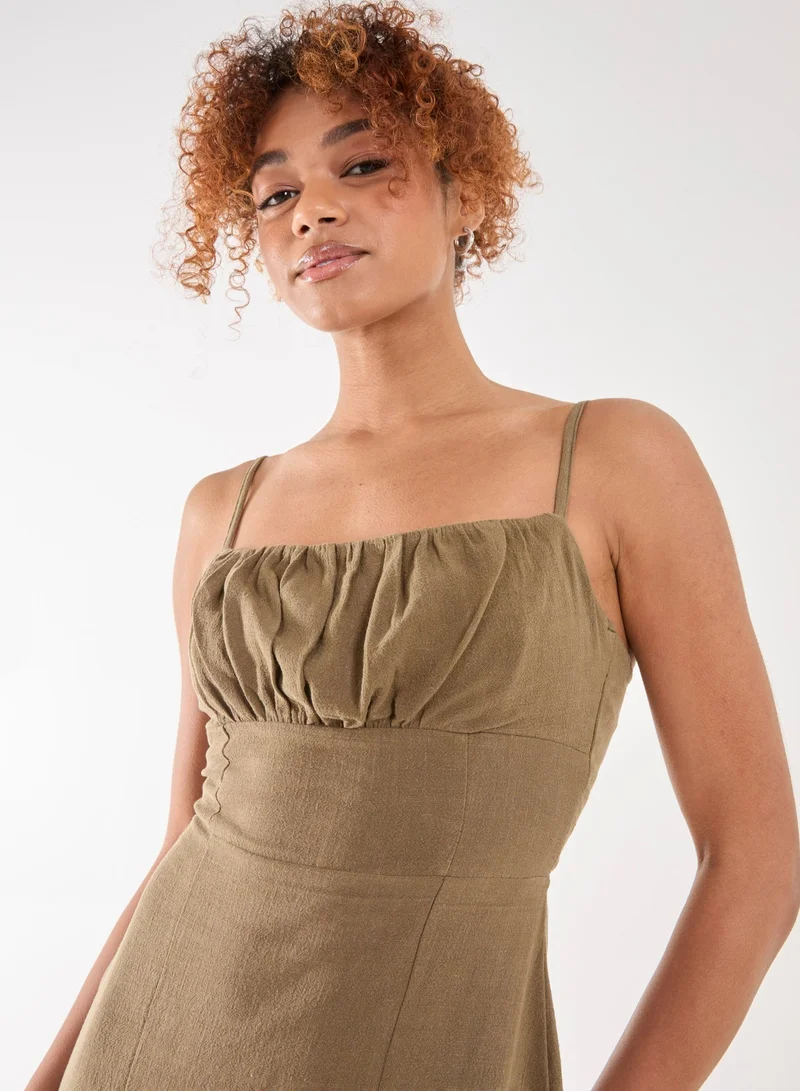 Pink Vanilla  Linen Ruched Strappy Mini Dress for Women | Best Price UAE