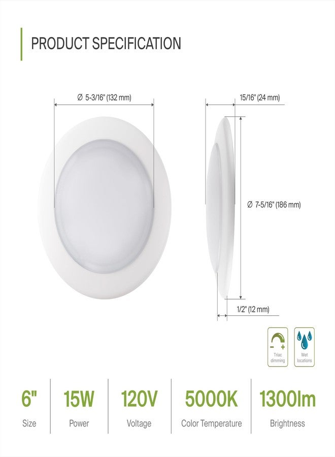 ASD 12 Pack LED Disk Lights 6 Inch, 15W 5000K Daylight 1300LM CRI90+, Dimmable Flush Mount Ceiling Light Fixture, Low Profile Surface Mount Disc, Junction Box or Recessed Can Install, ETL Energy Star - Image 2