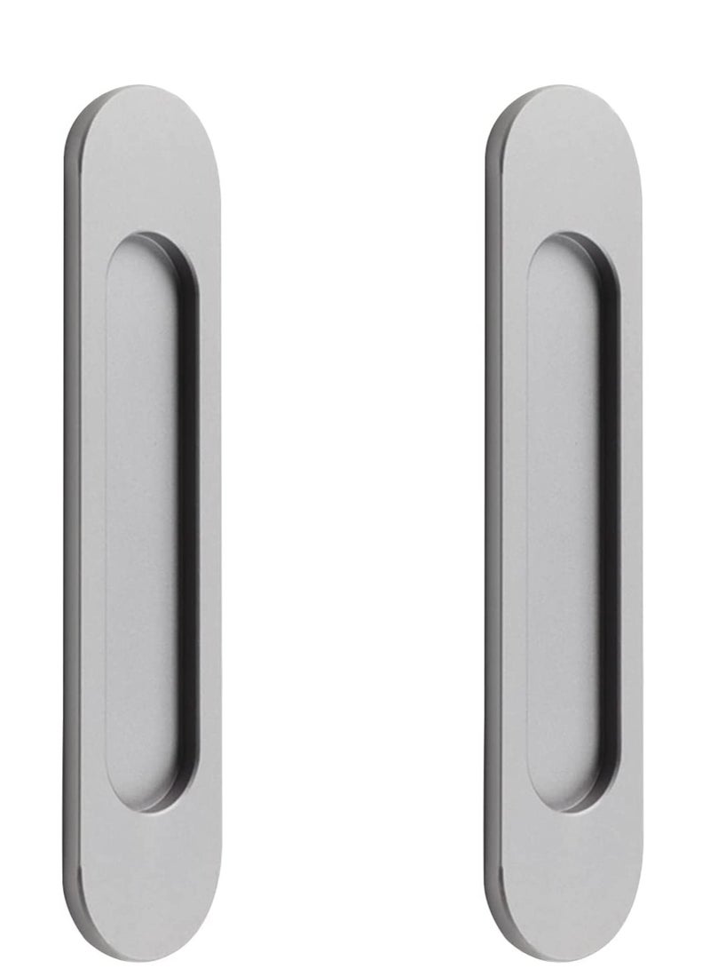 Excefore Self-Stick Oval Sliding Door Pulls, 2pcs Matte Gold Aluminum Alloy Flush Pull Punch-Free Handle for Sliding Barn Door Windows Cabinets (Matte Gray) - Image 1