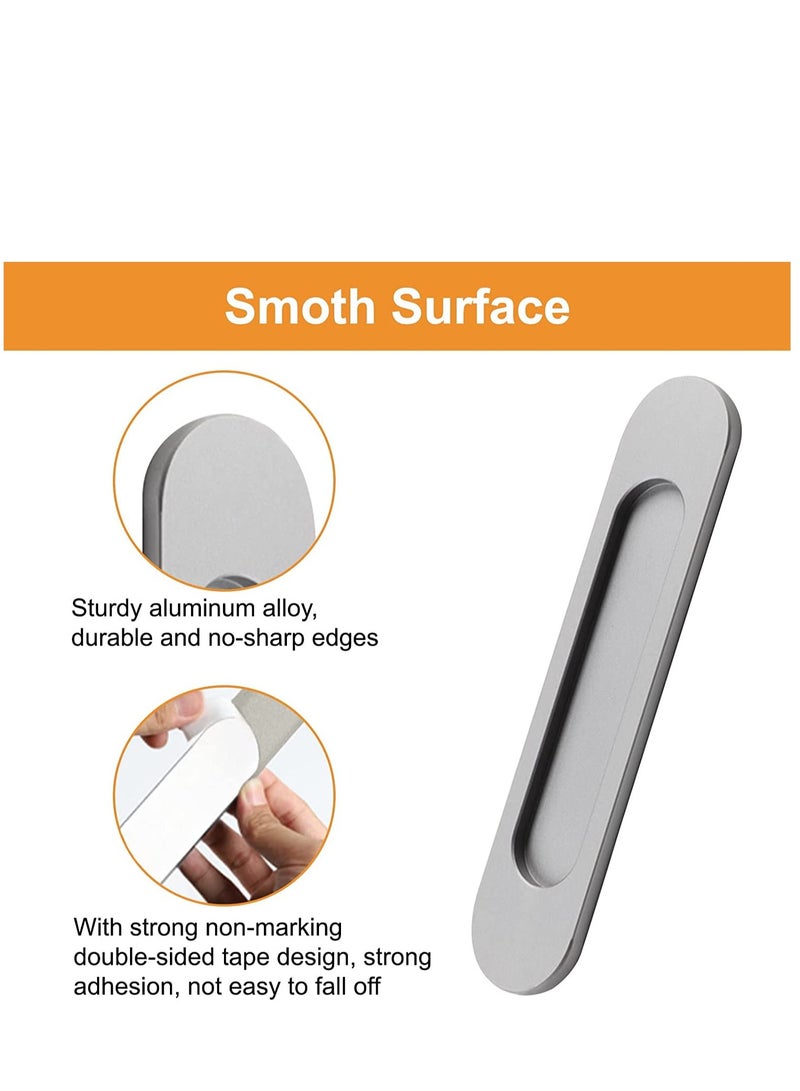 Excefore Self-Stick Oval Sliding Door Pulls, 2pcs Matte Gold Aluminum Alloy Flush Pull Punch-Free Handle for Sliding Barn Door Windows Cabinets (Matte Gray) - Image 4