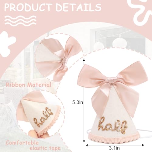 Jissoo Half Birthday Hat With Bow - Sweet 1/2 Birthday Party Decorations,Glitter Number Cone Hat Photo Props,Little Princess Pink Bow Party Hat,6 Months Cake Smash (Half) - Image 2