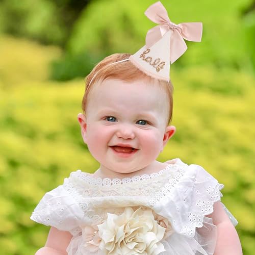 Jissoo Half Birthday Hat With Bow - Sweet 1/2 Birthday Party Decorations,Glitter Number Cone Hat Photo Props,Little Princess Pink Bow Party Hat,6 Months Cake Smash (Half) - Image 4