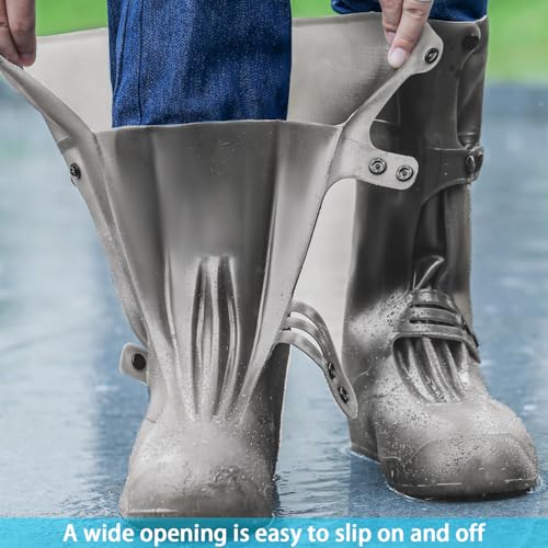 YUISI Silicone Reusable Waterproof Shoe Cover for Rain, 13.39 Inch Foldable Tall Boot Design Rain Cover for Shoes (Grey, 9UK) - Image 3