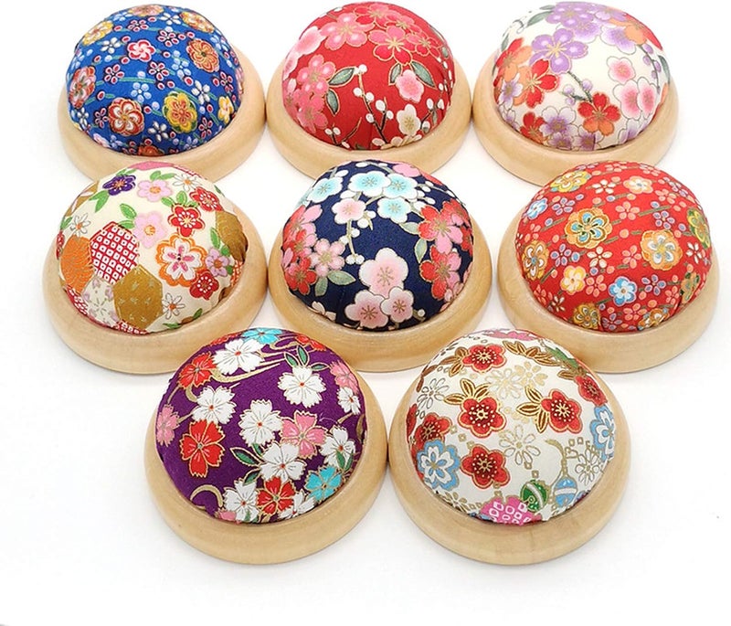 ChezMax Wooden Base Pin Cushions Japanese Style Pin Holder Handmade DIY Sewing Tools Needle Pincushions Cute Needle Holder Round Clip Holder Sewing Accessories for Sewing Master DIY Home Use Off White - Image 3