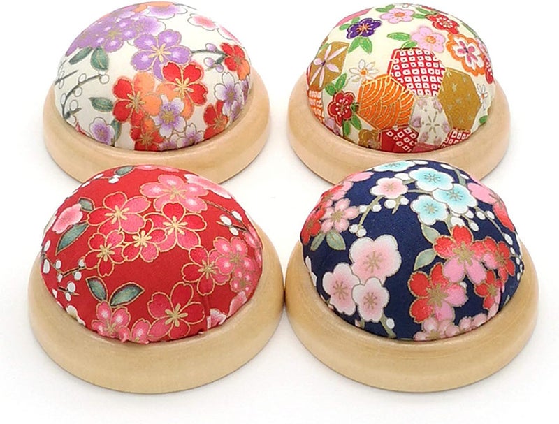 ChezMax Wooden Base Pin Cushions Japanese Style Pin Holder Handmade DIY Sewing Tools Needle Pincushions Cute Needle Holder Round Clip Holder Sewing Accessories for Sewing Master DIY Home Use Off White - Image 2
