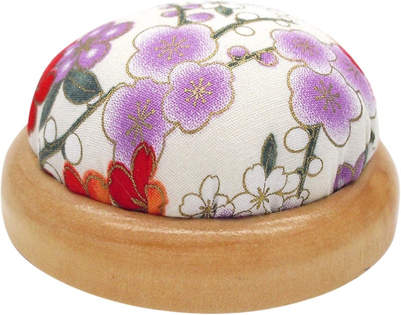 ChezMax Wooden Base Pin Cushions Japanese Style Pin Holder Handmade DIY Sewing Tools Needle Pincushions Cute Needle Holder Round Clip Holder Sewing Accessories for Sewing Master DIY Home Use Off White - Image 1