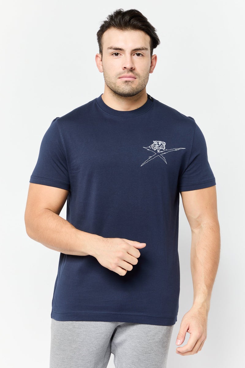 PHILIPP PLEIN Plein Sport Men Sportswear Fit Short Sleeves Outdoor T-Shirt, Navy - Image 1