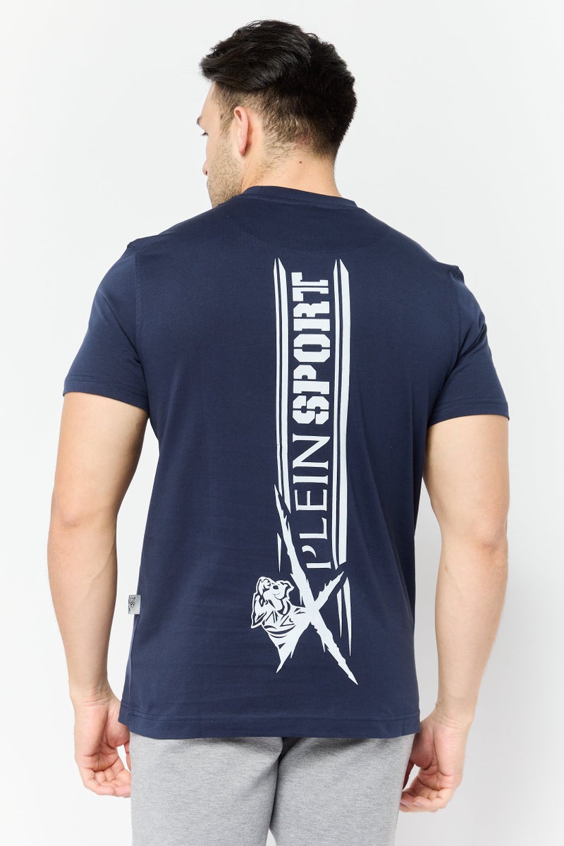 PHILIPP PLEIN Plein Sport Men Sportswear Fit Short Sleeves Outdoor T-Shirt, Navy - Image 4