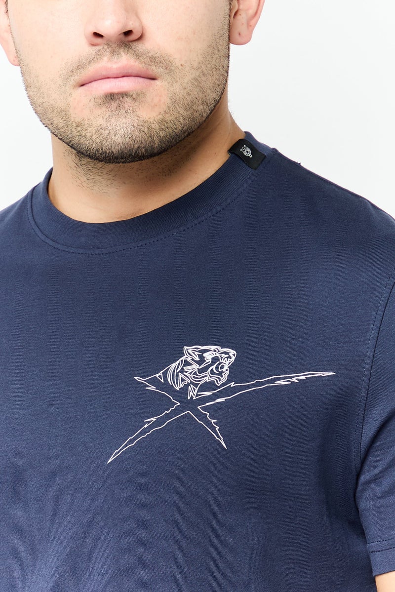 PHILIPP PLEIN Plein Sport Men Sportswear Fit Short Sleeves Outdoor T-Shirt, Navy - Image 3