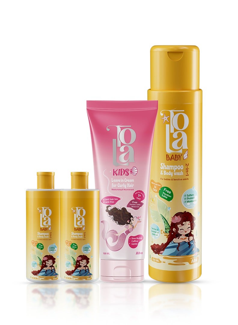 تولا بيبى شامبو 250مل +تولا ليف ان كيدز 120مل+عبوتين شامبو تولا بيبى 80 مل - Image 1