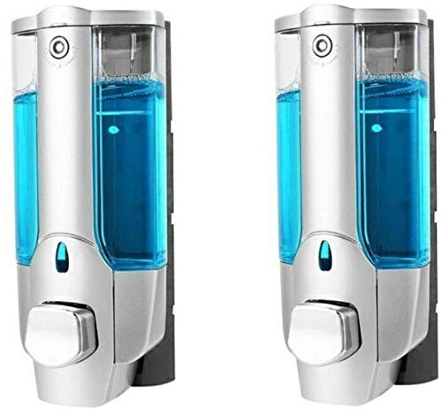 LE Plastic Soap Dispenser Wall Mounted with Screw Set, Key Lock for Liquid Soap/Conditioner/Shampoo, 350ML, Grey -Set of 2 Pieces - Image 1