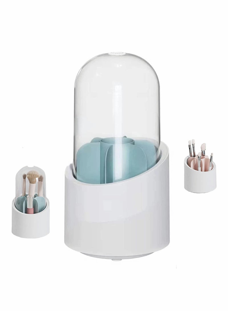 KASTWAVE Makeup Brush Holder, 360 Rotating Makeup Organizer, Clear Makeup Display Cases Organizer for Vanity Organizers Brush Storage (Blue) - Image 1