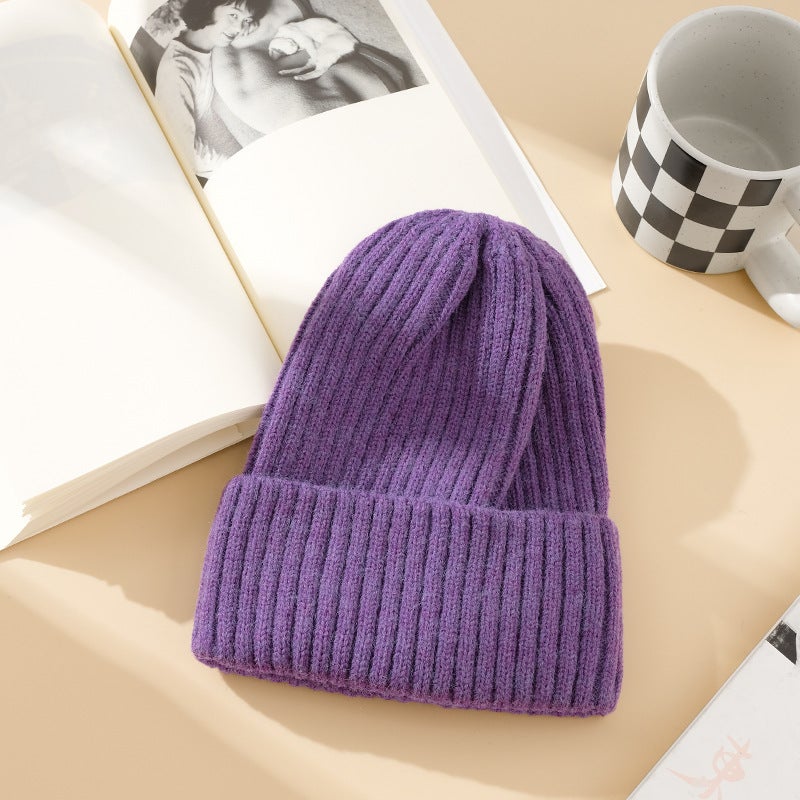 Candy Color Rabbit Hair Knitted Hat Womens Autumn and Winter Korean Style All-match Digital Patch Pullover Hat Warm Wool Hat Aromatherapy Purple