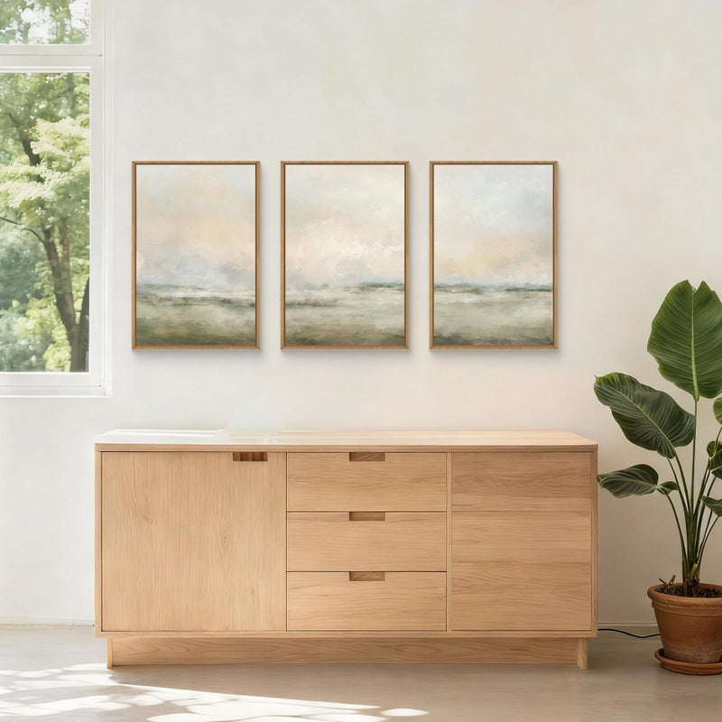 Aryroi Abstract Beige Green Landscape Framed Canvas Wall Art Set, Watercolor Natural Tan Wall Decor, Minimalist Neutral Modern Scenery Artwork for Living Room, Bedroom,Farmhouse- 24"x36"x3 - Image 3