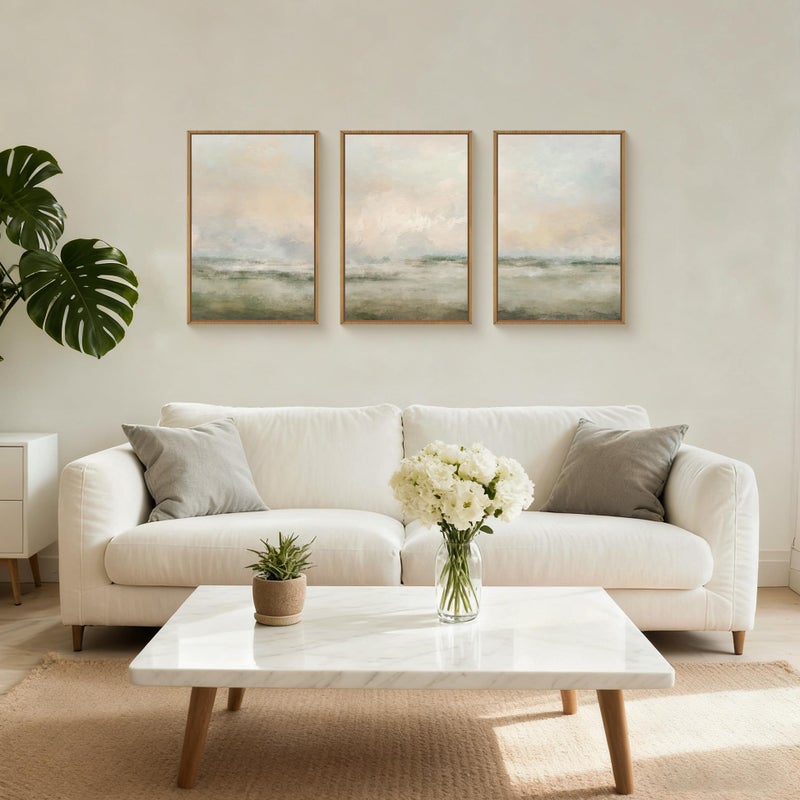 Aryroi Abstract Beige Green Landscape Framed Canvas Wall Art Set, Watercolor Natural Tan Wall Decor, Minimalist Neutral Modern Scenery Artwork for Living Room, Bedroom,Farmhouse- 24"x36"x3 - Image 2